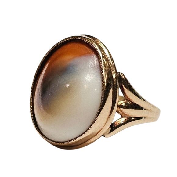 Antique 10K Gold "Eye of Shiva" Operculum Shell Ring - Picture 3 of 5